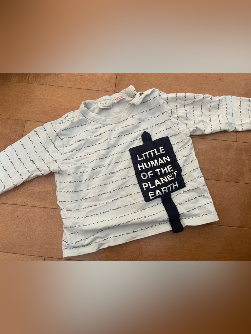 Zara White Long-Sleeve Tee with Navy Patch Graphic